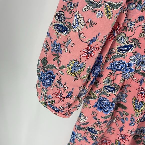 LOFT floral print V-neck 1/2 button up long sleeve tiered eyelet hem dress sz 14 - Picture 3 of 9